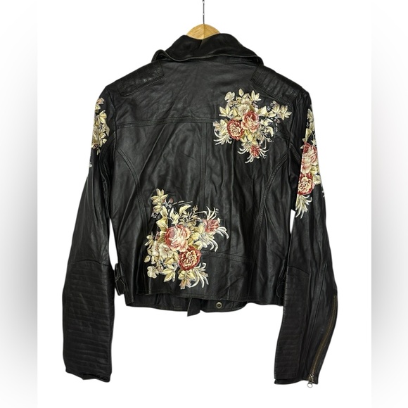 NWT Jakett Harley Vintage Floral Leather Moto Jacket in dark chocolate L - Picture 5 of 14